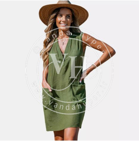 Women's Olive Patch Pocket Mini Cover-Up Dress - Cupshe